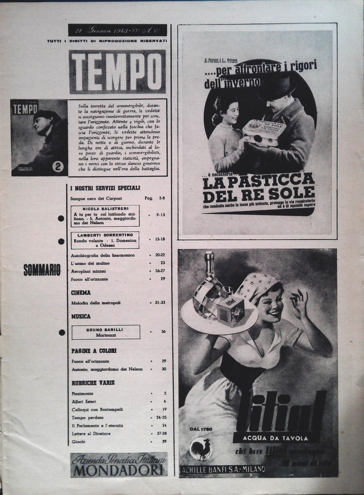 TEMPO N. 191 - 21 GENNAIO 1943 - DOMENICA A ODESSA - SANGUENERO DEI CARPAZI