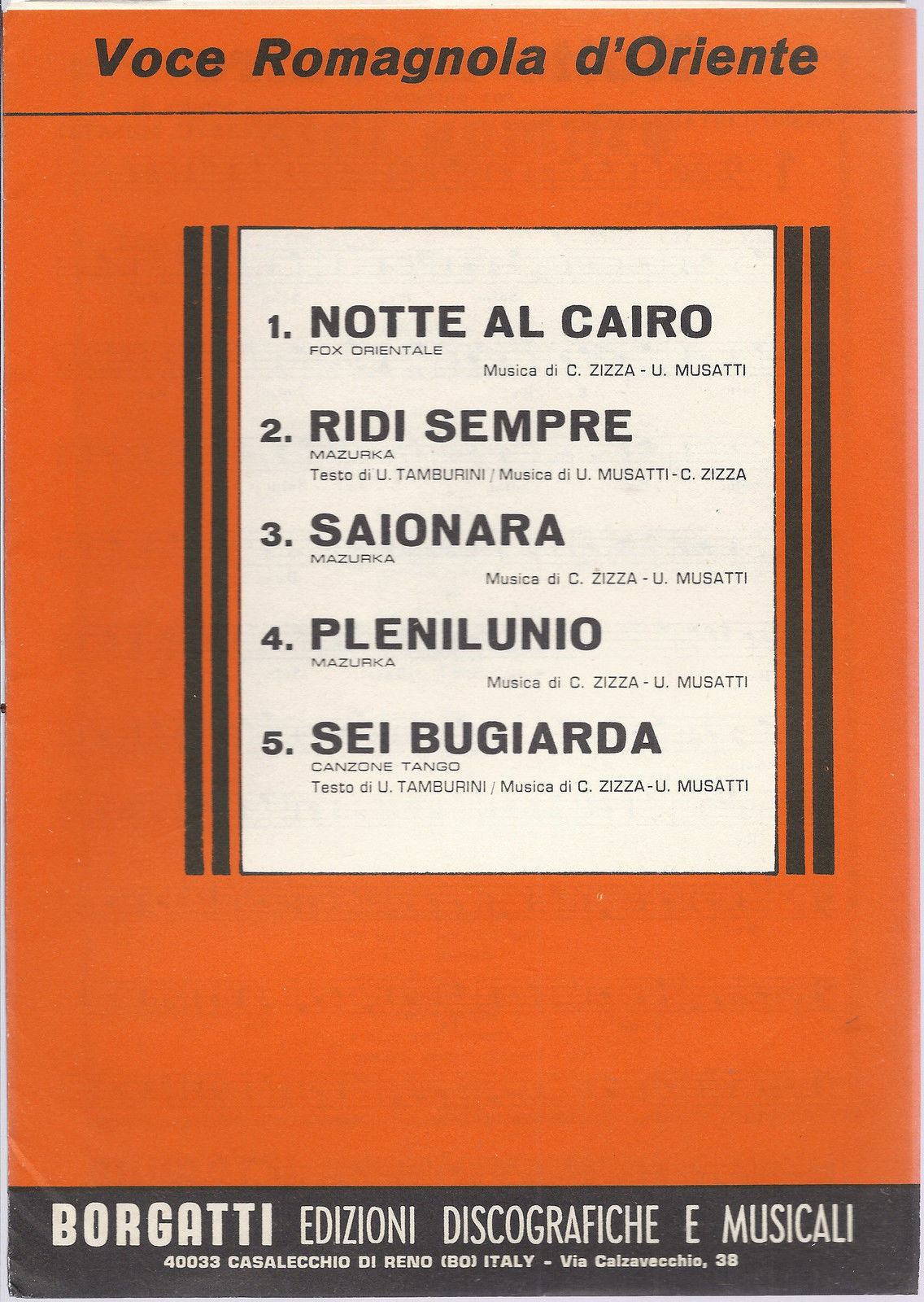 VOCE ROMAGNOLA D'ORIENTE - 5 BRANI  C. Zizza - U. Musatti SPARTITO  Ed. Borgatti