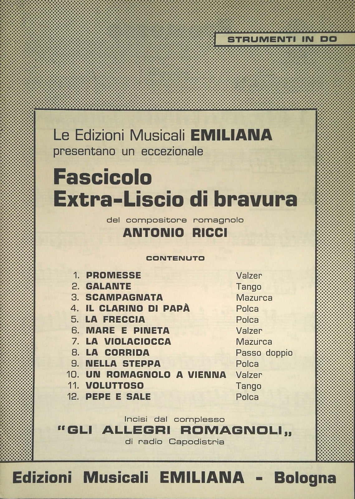 FASCICOLO EXTRA-LISCIO DI BRAVURA-ANTONIO RICCI-STR. IN DO-SPARTITO-SHEET MUSIC
