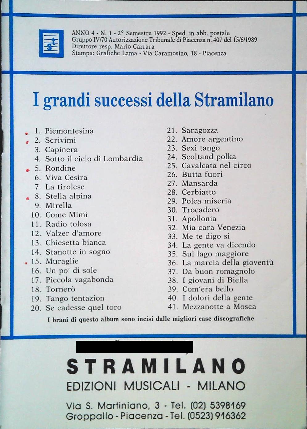 I GRANDI SUCCESSI DELLA STRAMILANO - 41 BRANI - SPARTITO-SHEET MUSIC