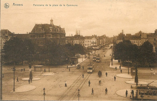 ANVERS - PANORAMA DE LA PLACE DE LA COMMUNE - TRAMWAY -NV