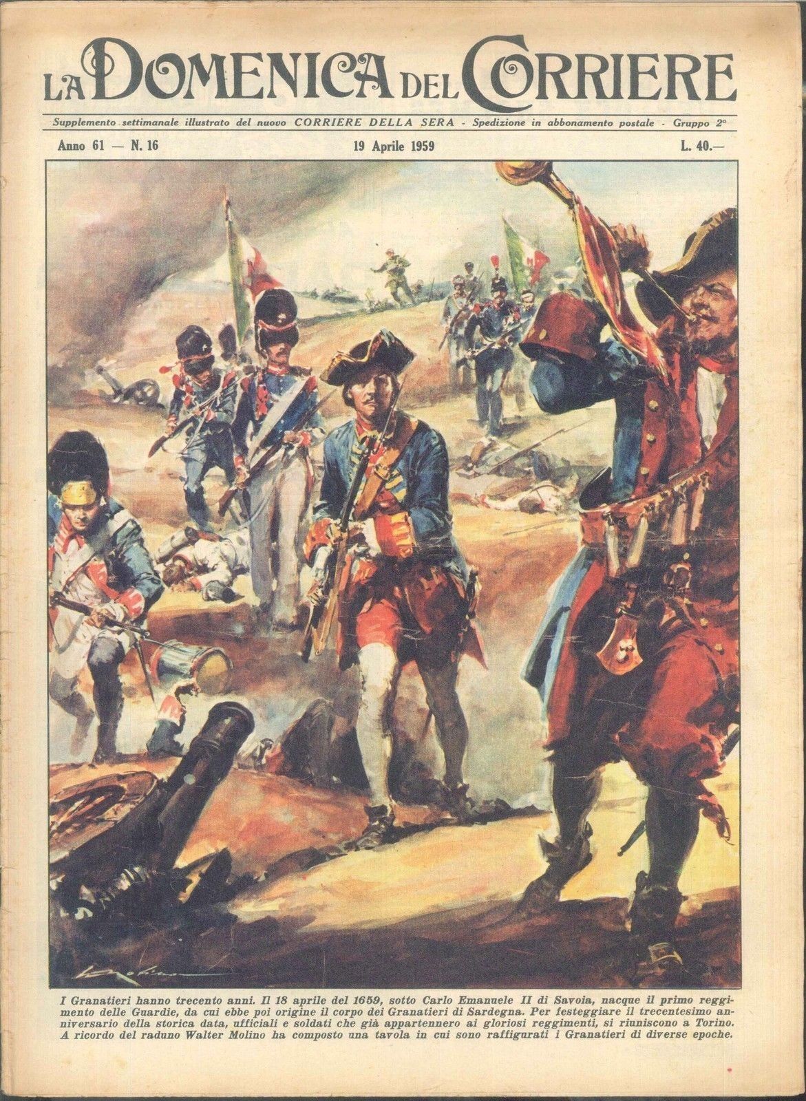 DOMENICA DEL CORRIERE N 16 - 19 APRILE 1959 - ILLUSTRATORE WALTER MOLINO