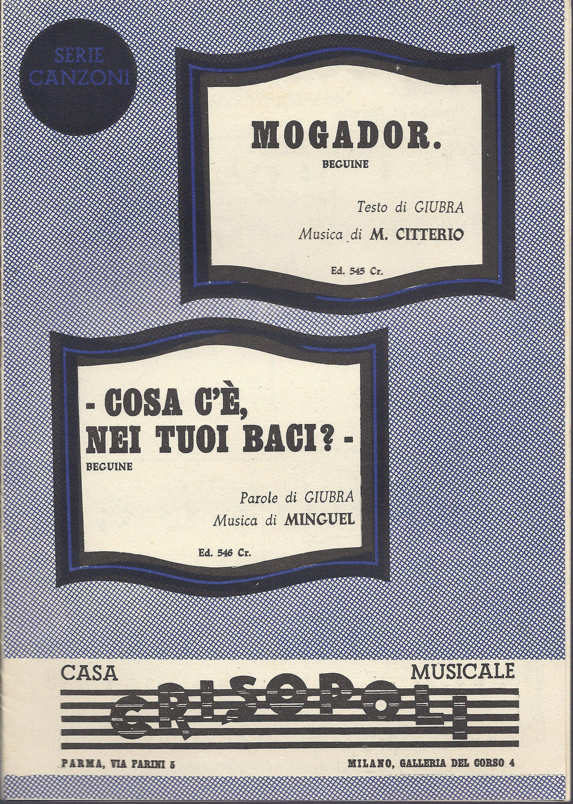 MOGADOR.  Giubra-Citterio - COSA C'E', NEI TUOI BACI?  Giubra-Minguel # SPARTITO