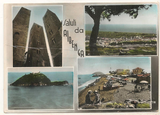 SALUTI DA ALBENGA - QUATTRO VEDUTE - 1953 - ACQUARELLATA
