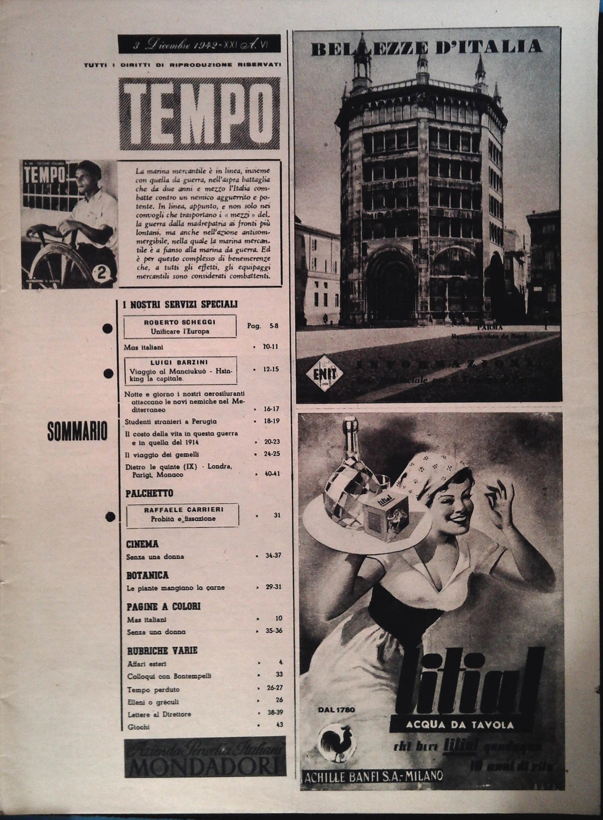 TEMPO N. 184 - 3-10 DICEMBRE 1942 - MAS - MANCIUKUO - AEREOSILURANTI