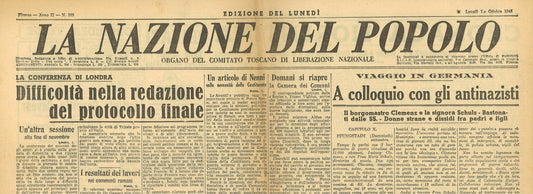 LA NAZIONE DEL POPOLO 1 OTTORE 1945 - CONFERENZA DI LONDRA - HESS - FARREL