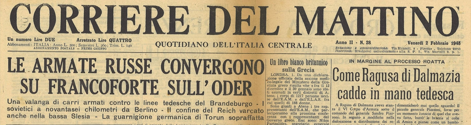 CORRIERE DEL MATTINO - 23 NOVEMBRE 1944 - AVANZATA IN ROMAGNA - UNGHERIA
