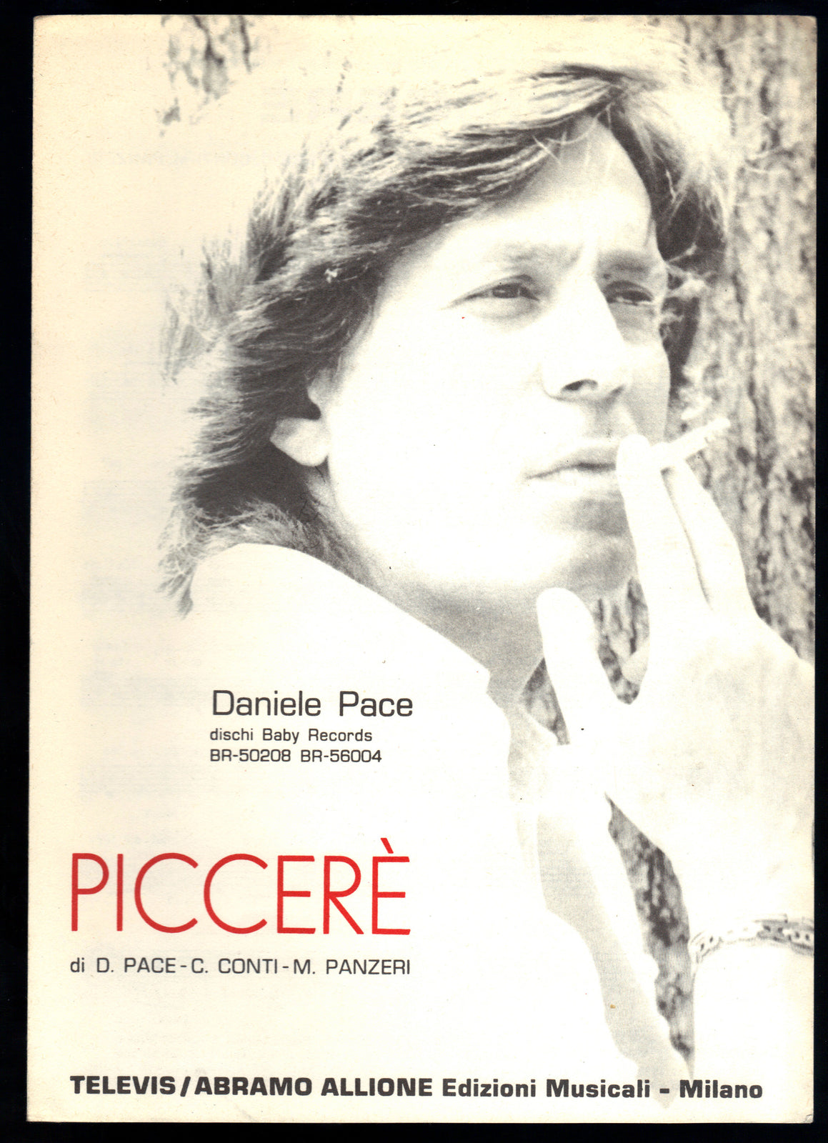 PICCERE'  Daniele Pace -- SPARTITO - Canto - Mandolino o Fisarmonica,  Testo