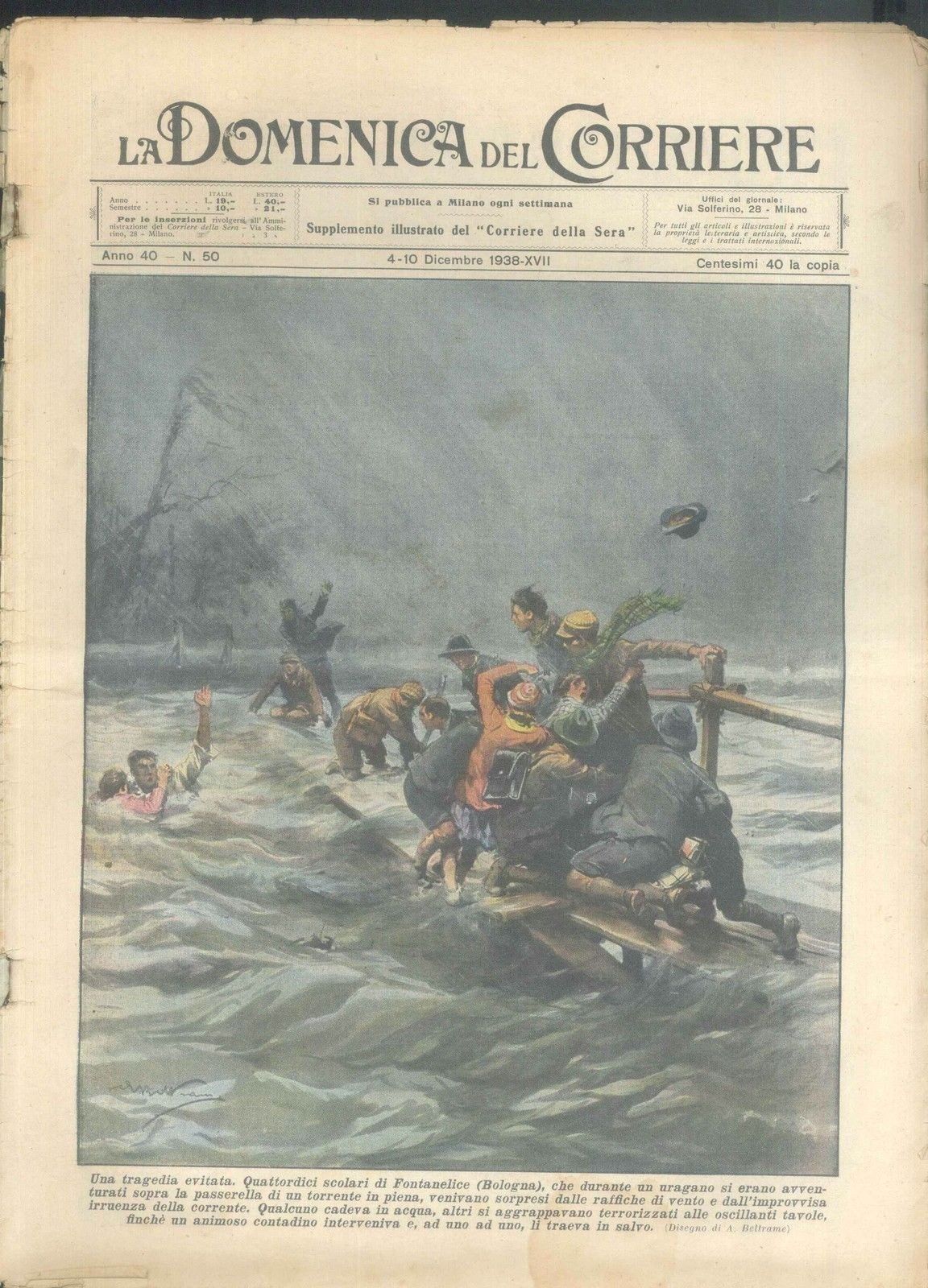 DOMENICA DEL CORRIERE N 50 - 4/10 DICEMBRE 1938 - ILL. ACHILLE BELTRAME