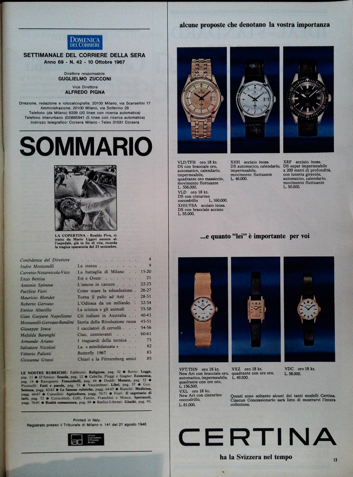 DOMENICA DEL CORRIERE 10 OTTOBRE 1967 - L'UOMO DAL CUORE TROPPO GRANDE