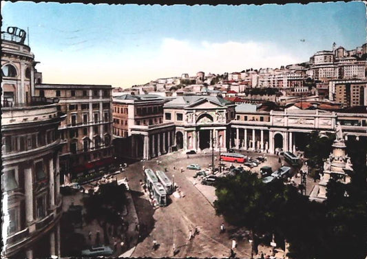 GENOVA - PIAZZA ACQUAVERDE E STAZIONE PRINCIPE - V1958 - ACQUARELLATA