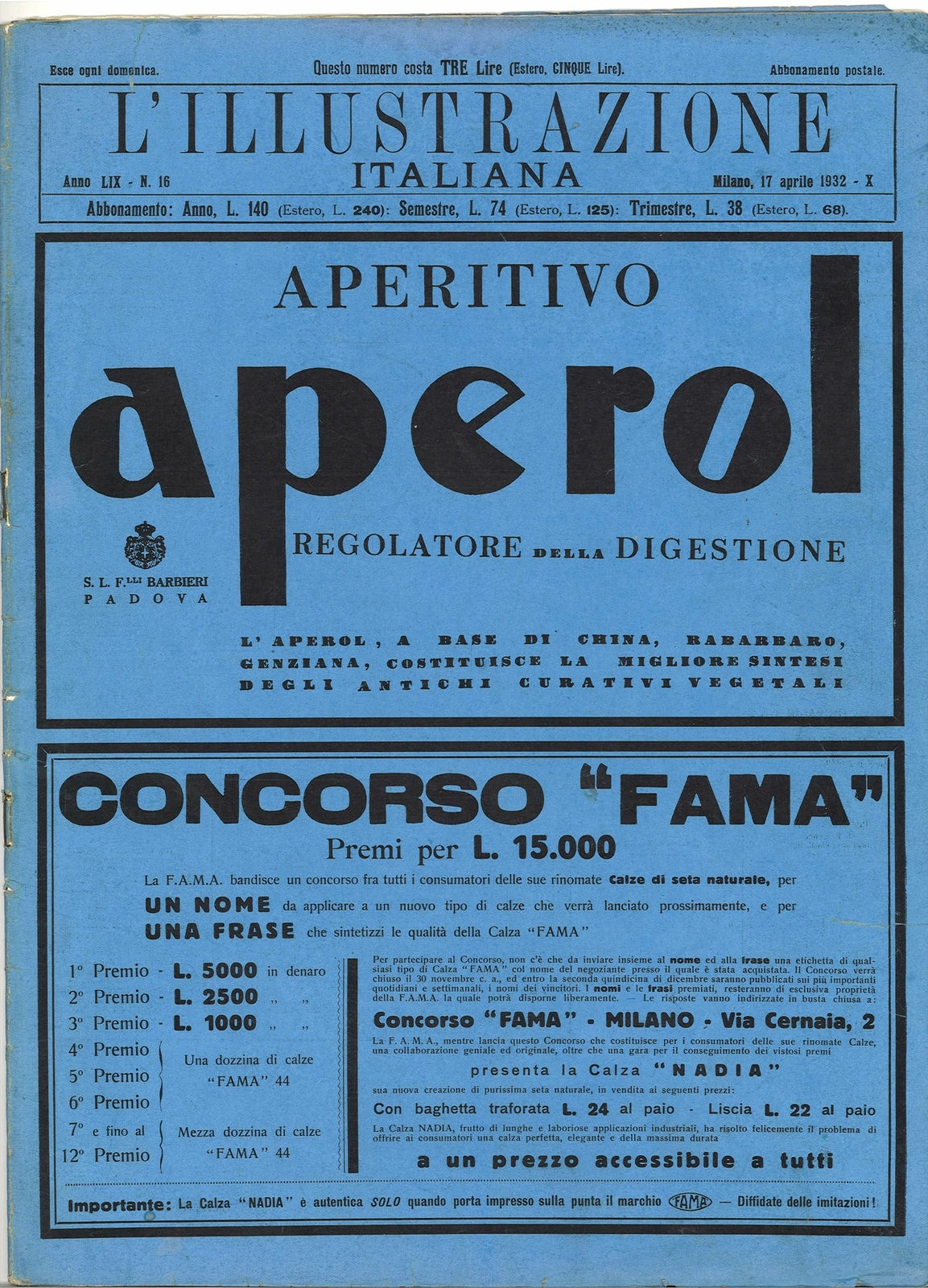 L'ILLUSTRAZIONE ITALIANA 17 APRILE 1932 - COMPETA DI PAGINE PUBBLICITARIE