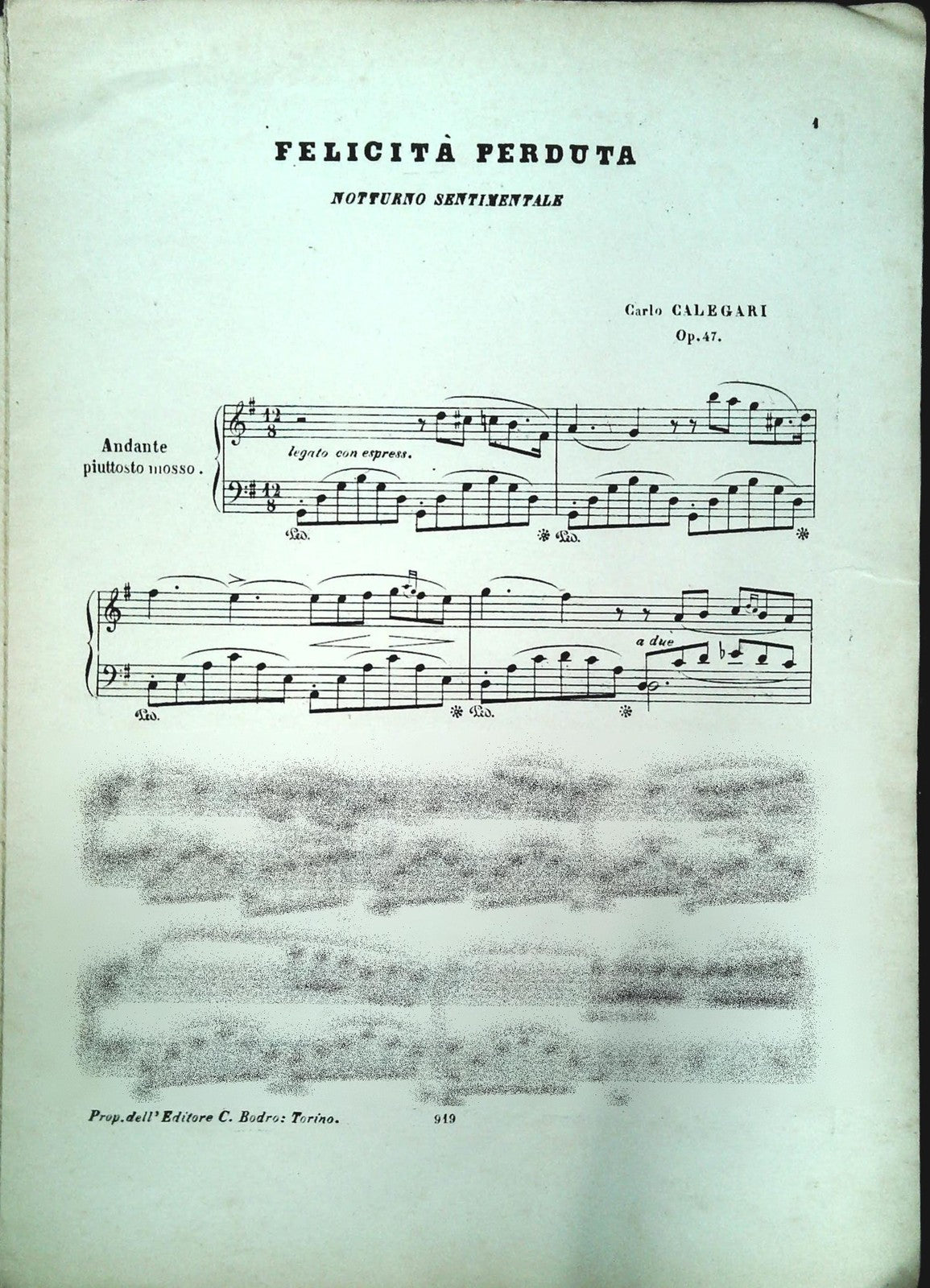 FELICITA' PERDUTA. Notturno sentimentale-CARLO CALLEGARI - SPARTITO-SHEET MUSIC