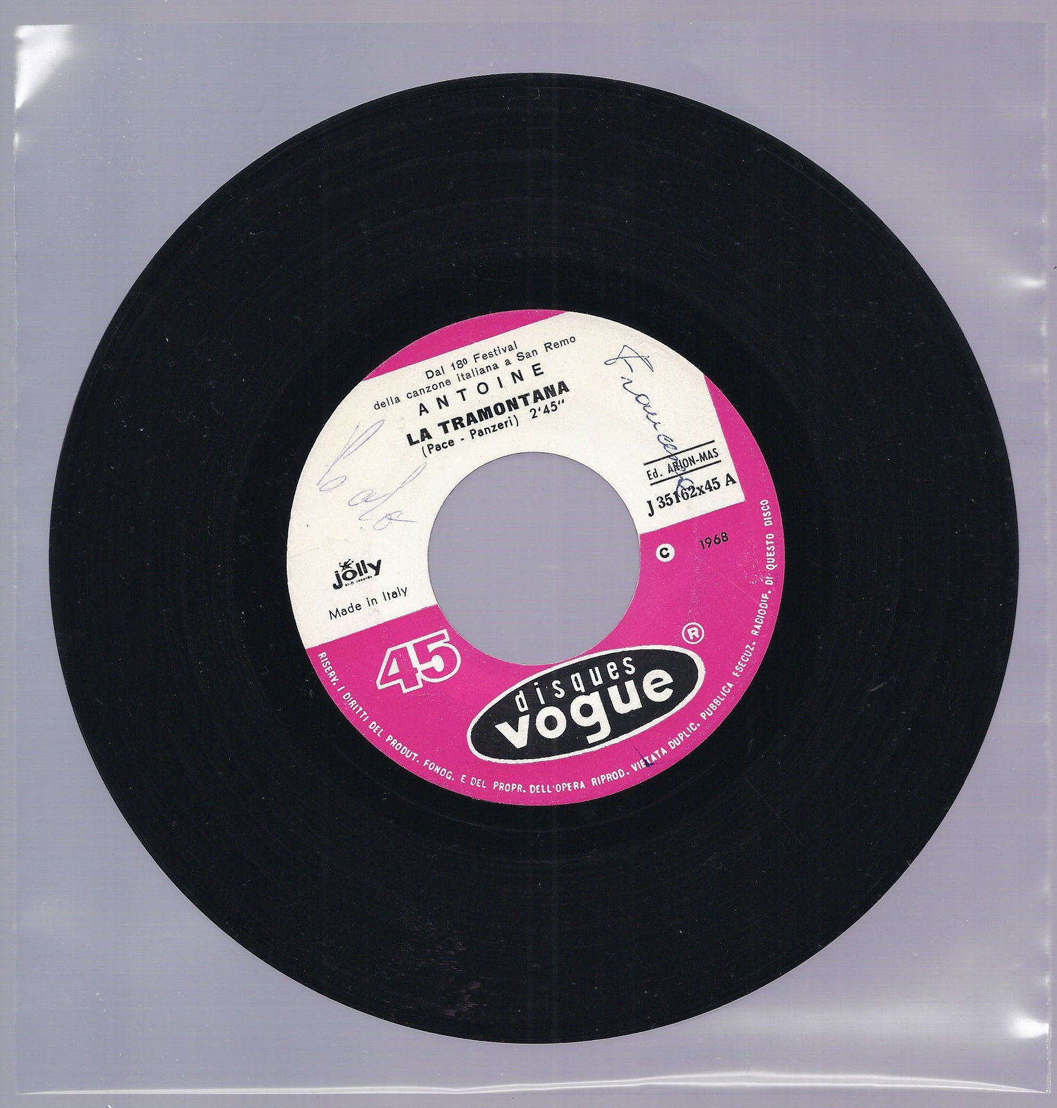 LA TRAMONTANA - IO VOGLIO ANDARE IN GUERRA == ANTOINE - Sanremo 1968