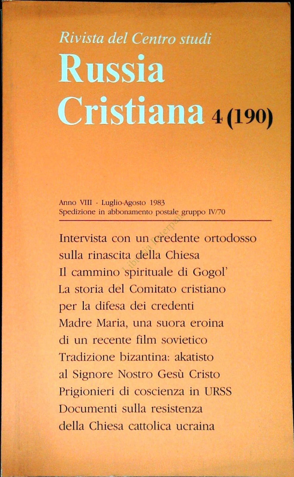 RUSSIA CRISTIANA N. 190 - LUGLIO-AGOSTO 1983