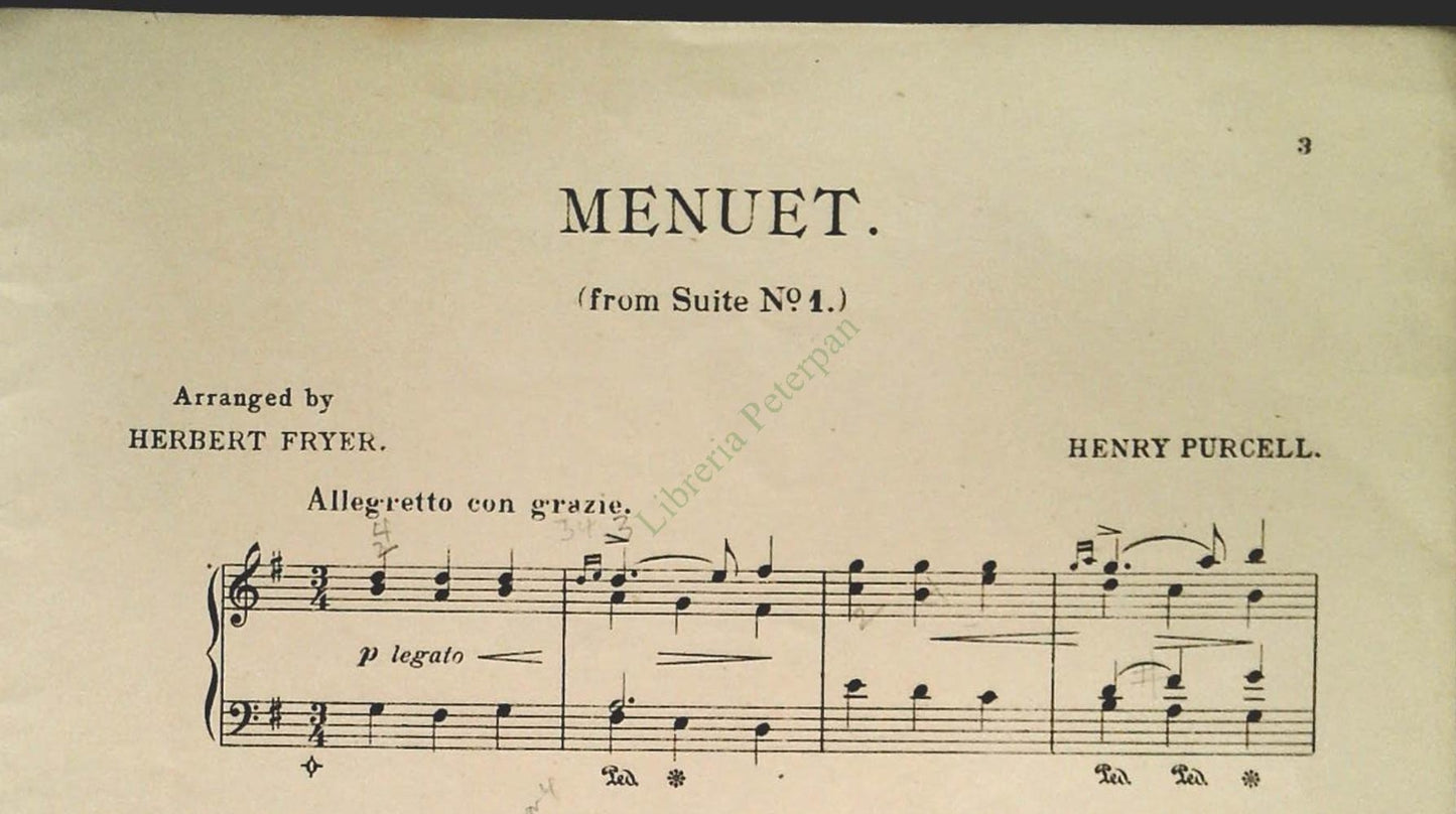 HENRY PURCELL SUITE BY HERNERT FRYER - SPARTITO-SHEET MUSIC