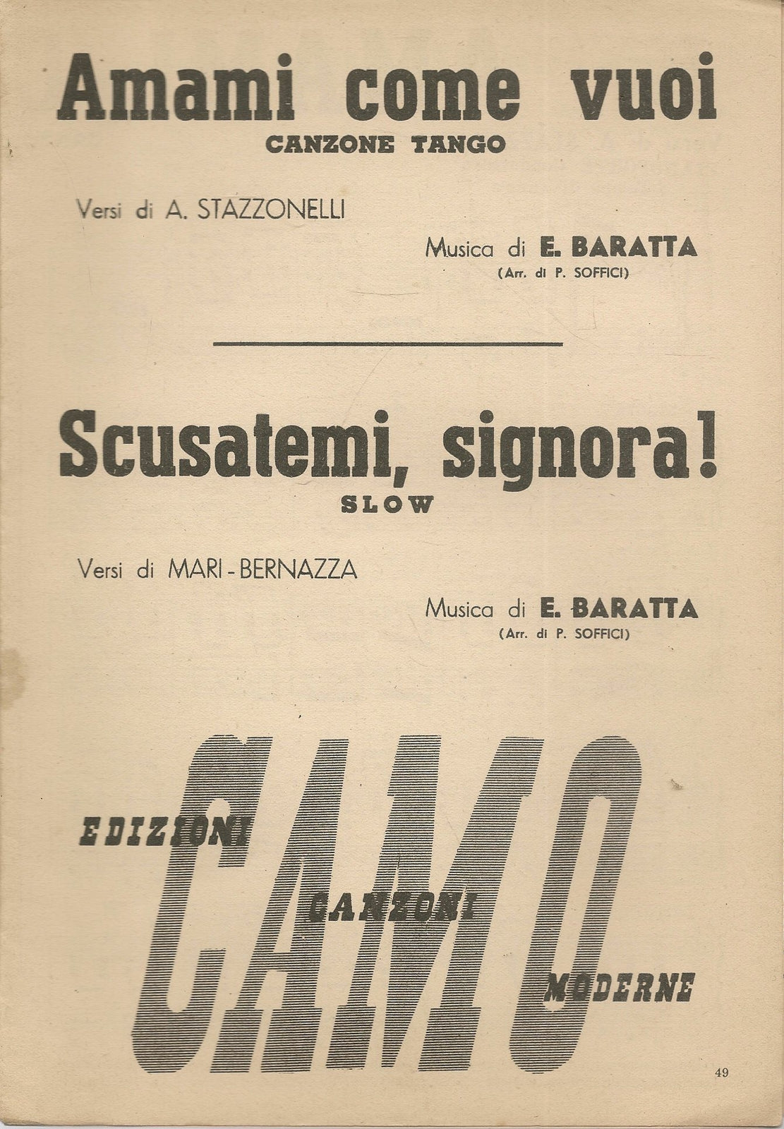 AMAMI COME VUOI - SCUSATEMI SIGNORA - SPARTITO-SHEET MUSIC
