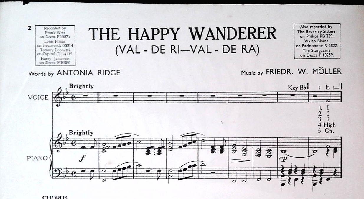 THE HAPPY WANDERER - SPARTITO-SCHEET MUSIC