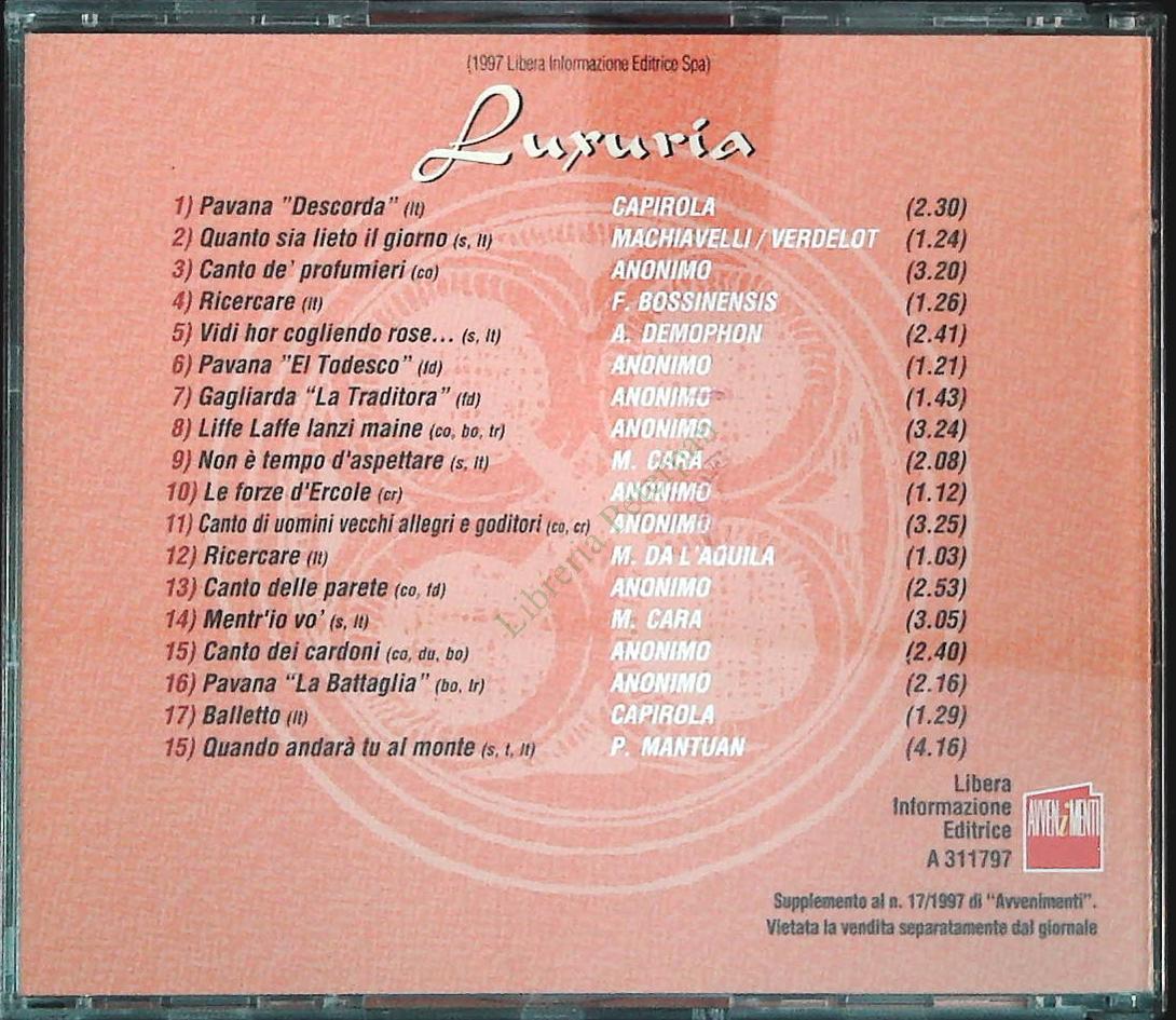 LUXURIA. FROTTOLE DANZE E CANTI CARNASCIALESCHI DEL RINASCIMENTO ITALIANO - CD