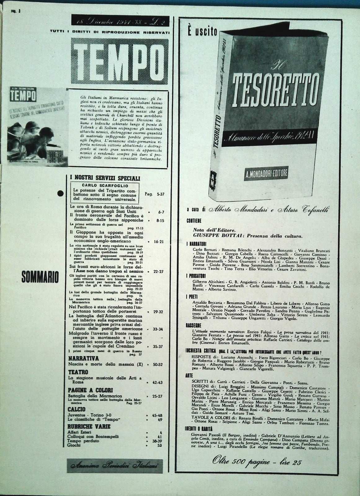 TEMPO N. 134 - 18-25 DICEMBRE 1941 - FRONTE PACIFICO-FRONTE AFRICA-ATLANTICO