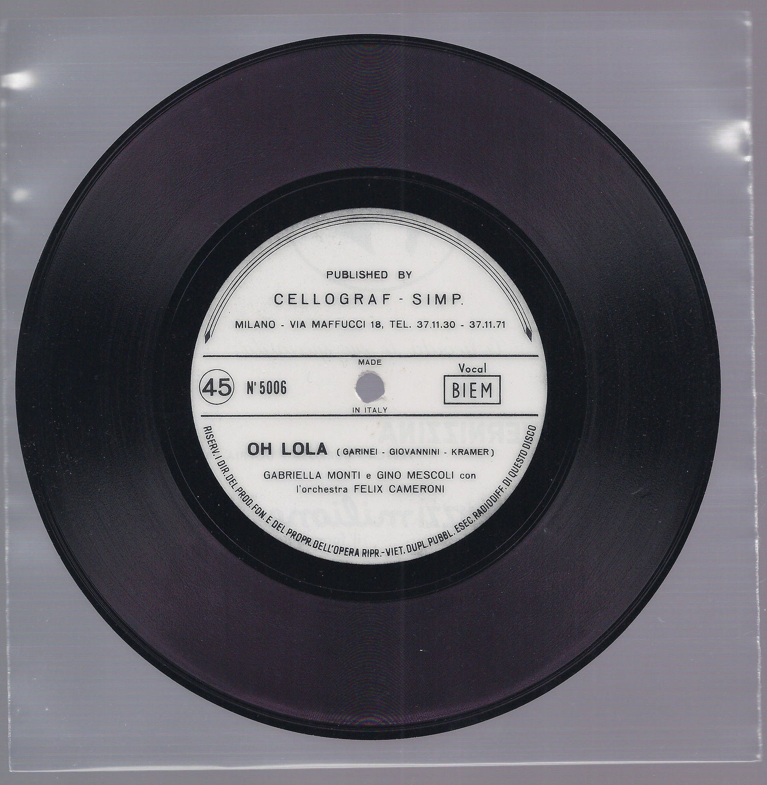 OH LOLA == GABRIELLA MONTI e GINO MESCOLI Orch. Cameroni - flexi disc INVERNIZZI