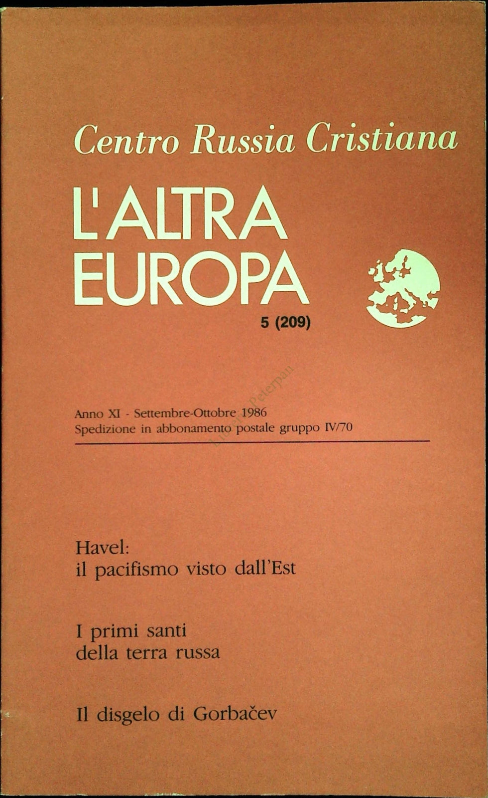 L'ALTRA EUROPA N. 209 - SETTEMBRE OTTOBRE 1986 - CENTRO RUSSIA CRISTIANA