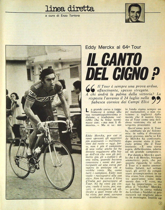 EDDY MERCXX AL 64 TOUR firmaEnzo Tortora - CLIPPING-RITAGLIO DI GIORNALE