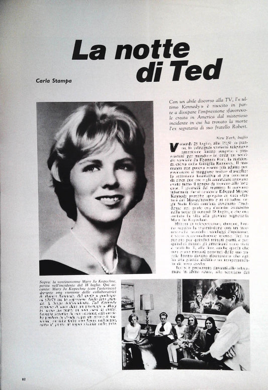 LA NOTTE DI TED (KENNEDY) - CLIPPING RITAGLIO DI GIORNALE
