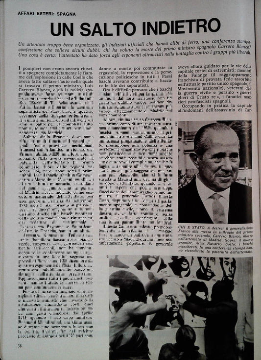 ATTENTATO CARRERO BLANCO - CLIPPING - RITAGLIO DI GIORNALE