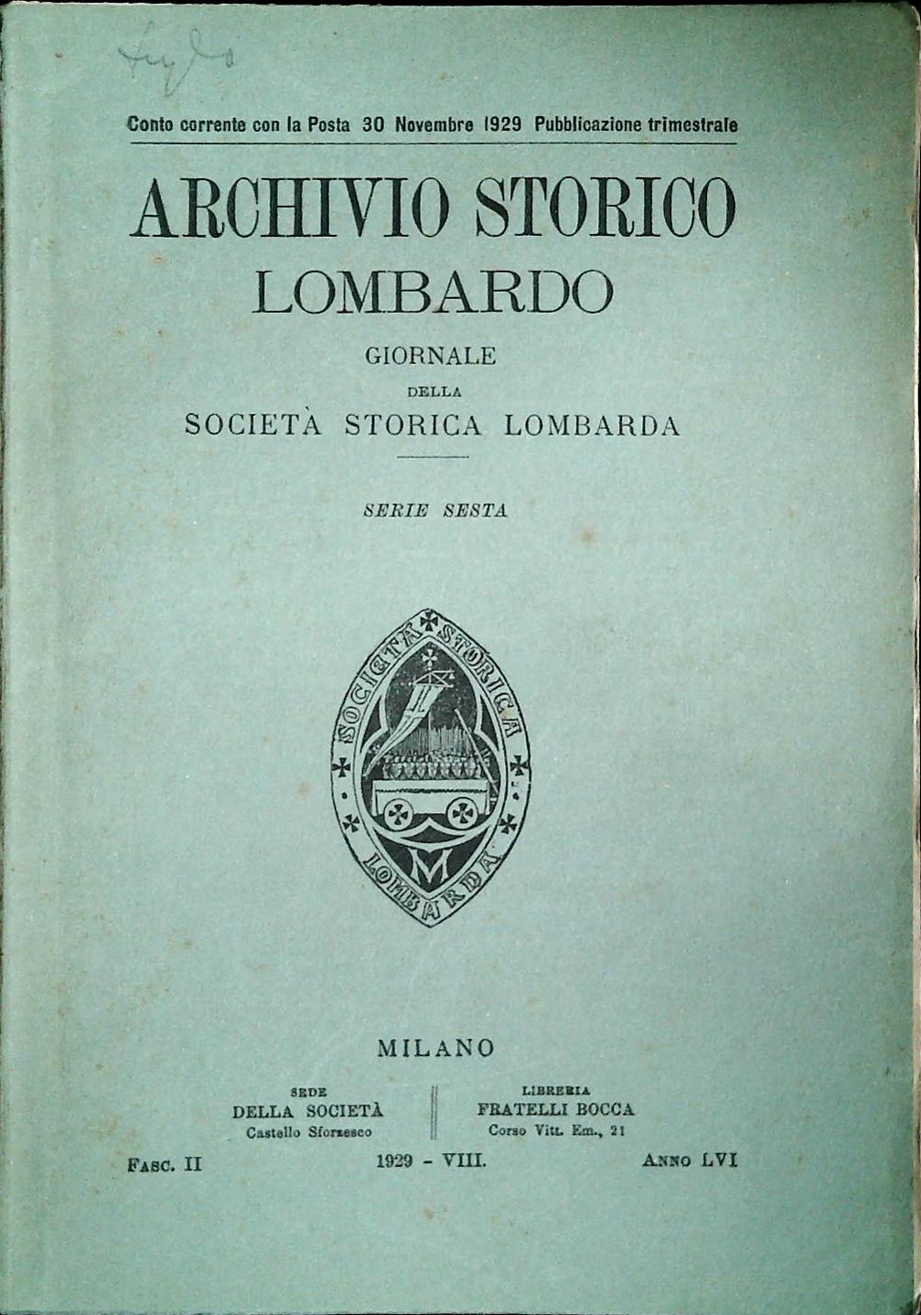 ARCHIVIO STORICO LOMBARDO NOVEMBRE 1929