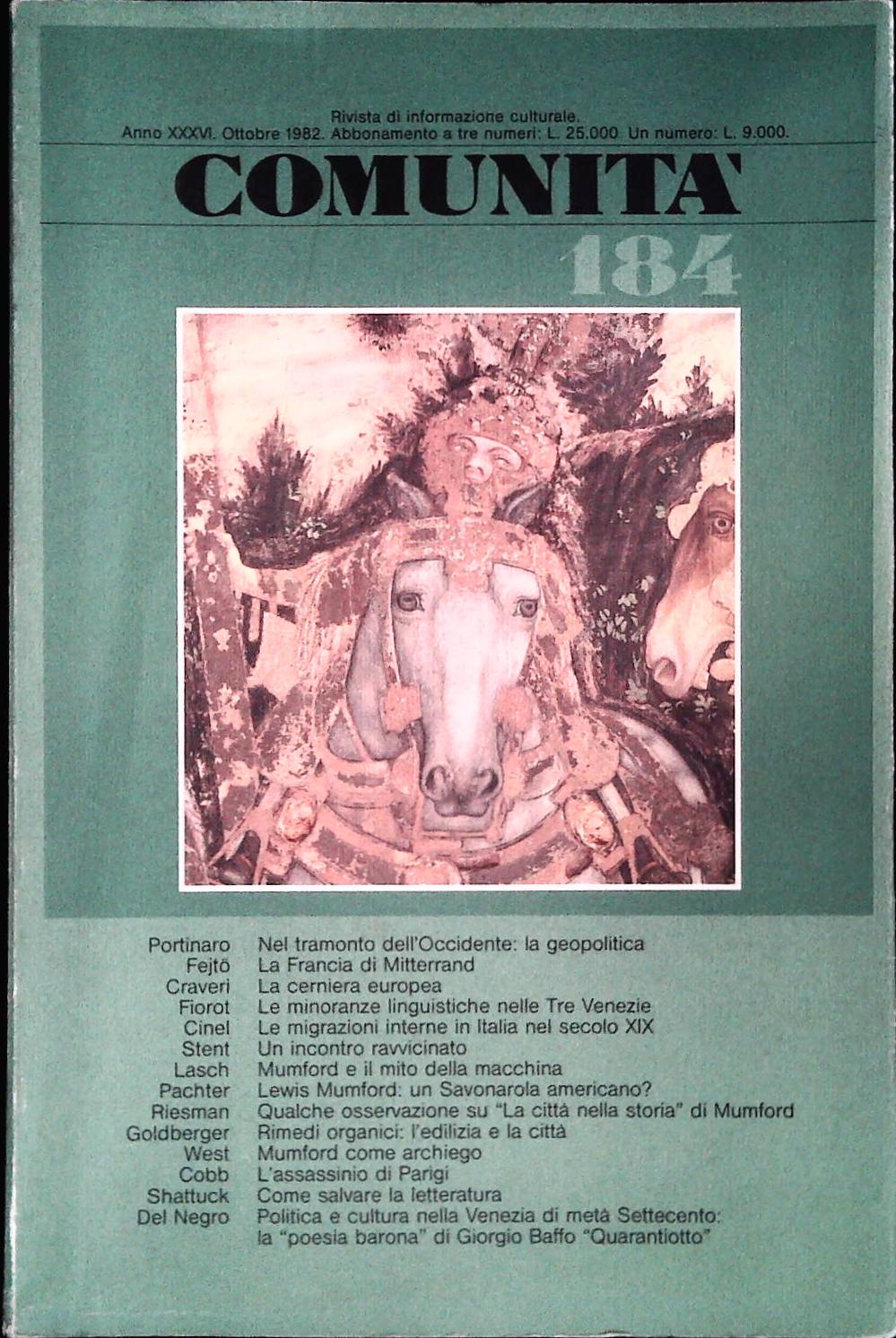 COMUNITA'. RIVISTA DI INFORMAZIONE CULTURALE N. 184 OTTOBRE 1982