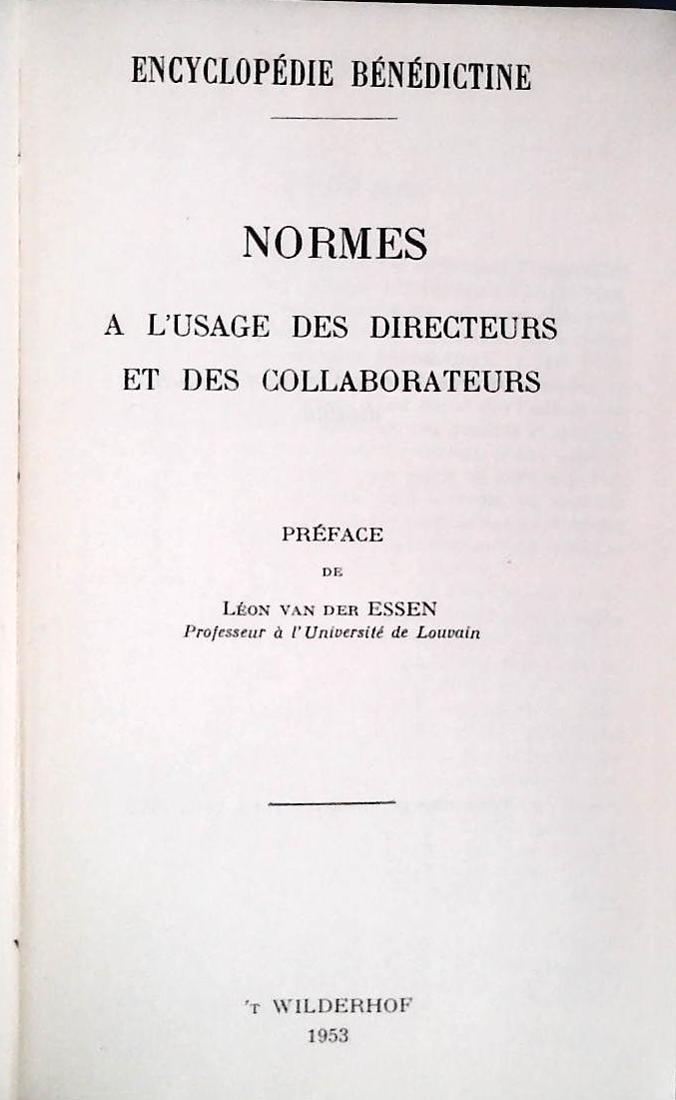 ENCYCLOPEDIE BENEDECTINE NORMES A L'USAGE DES DIRECTEURS ET DES COLLABTEURS
