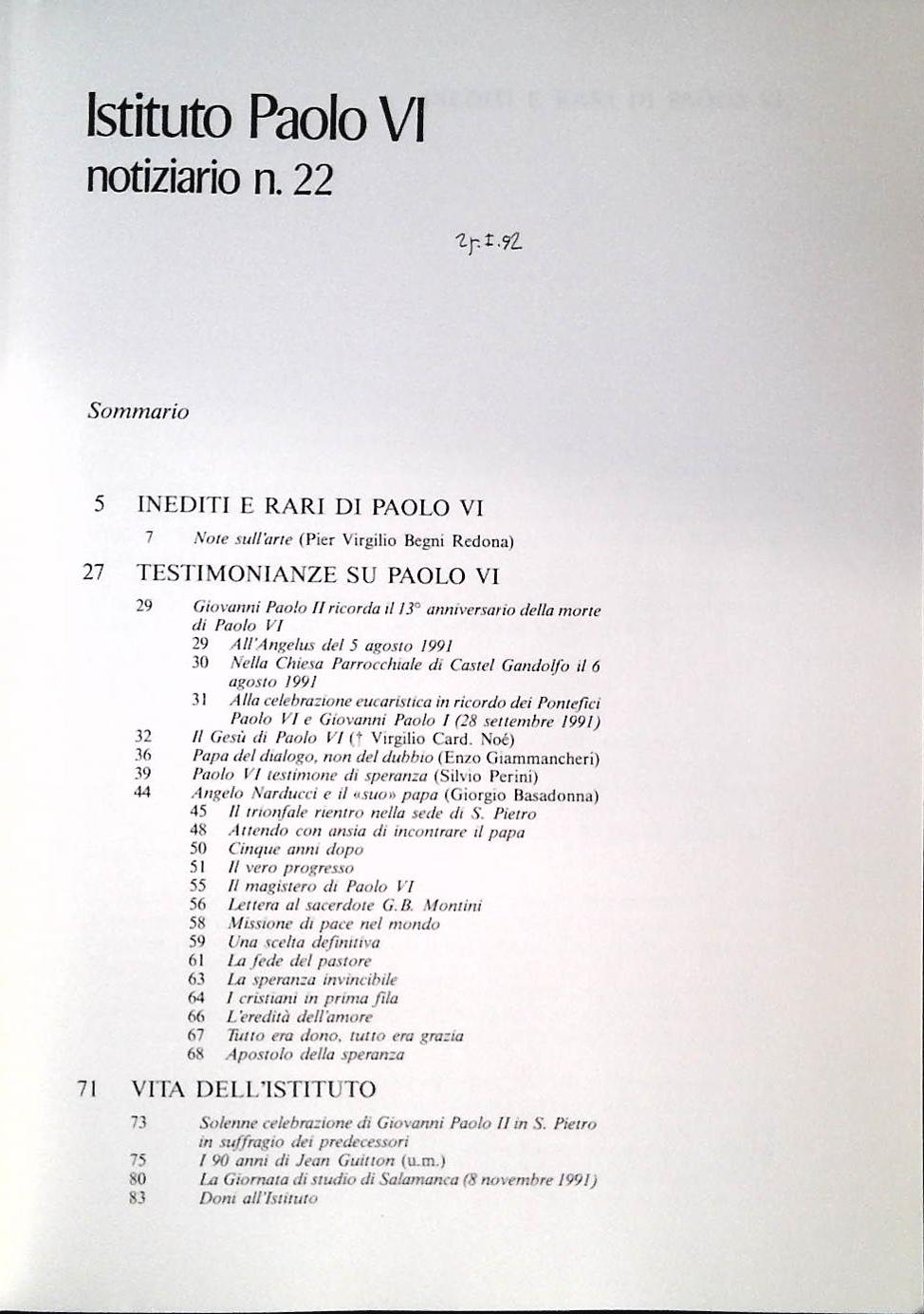 ISTITUTO PAOLO VI - NOTIZIARIO N. 22