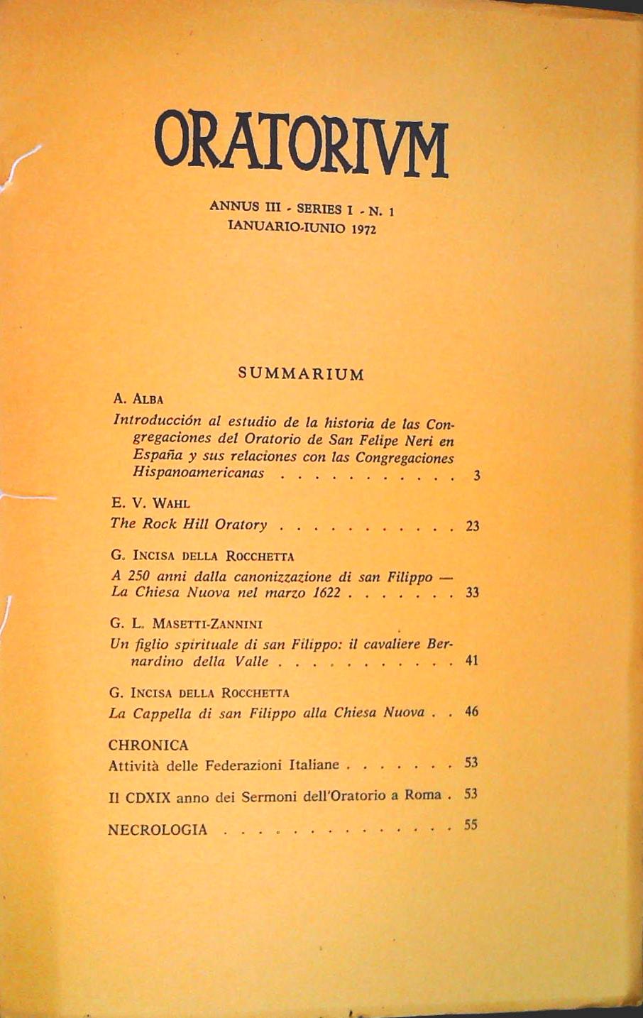 ORATORIUM - GENNAIO -GIUGNO 1972