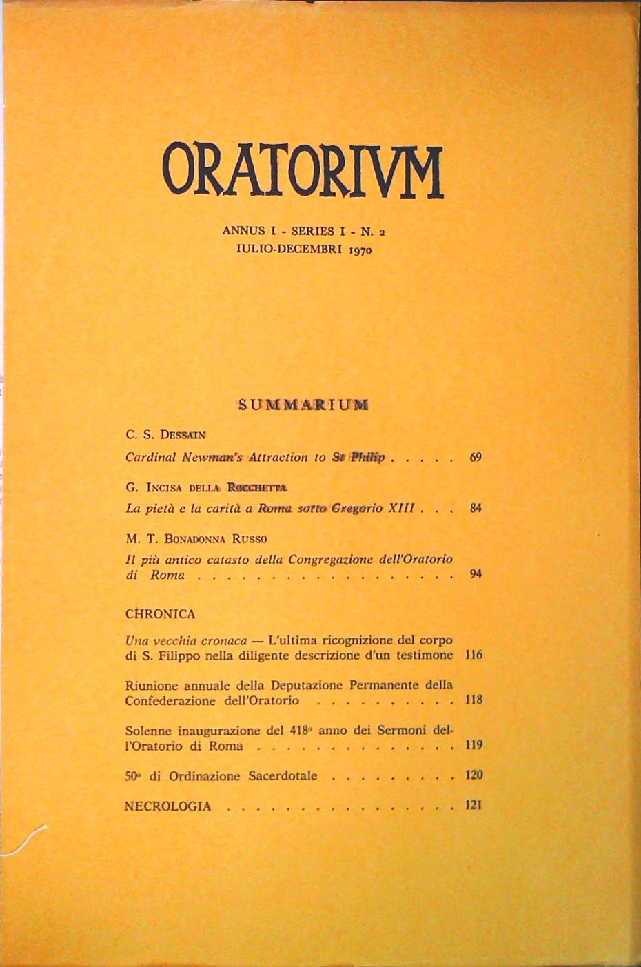 ORATORIUM - LUGLIO DICEMBRE 1970