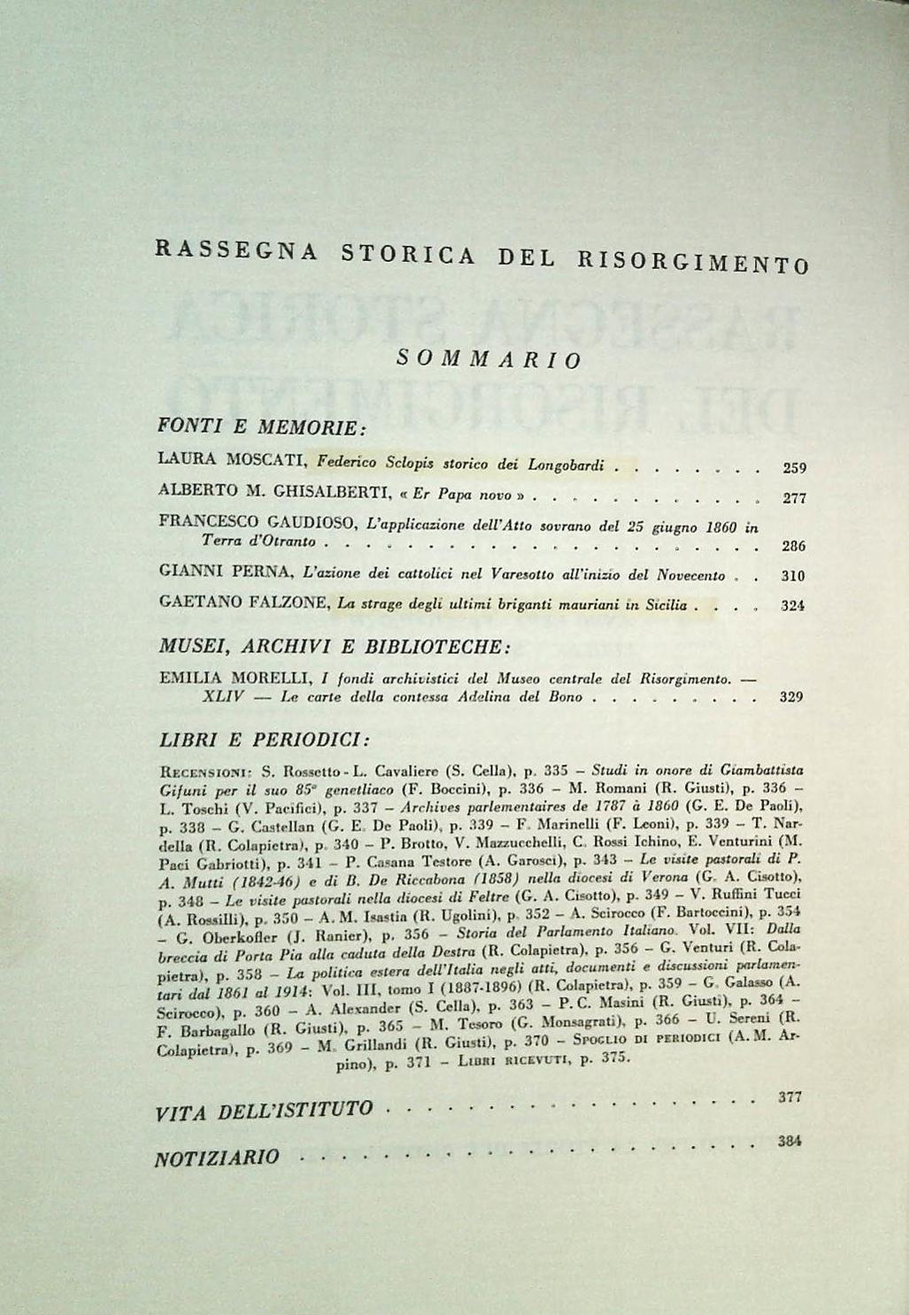 RASSEGNA STORICA DEL RISORGIMENTO - LUGLIO-SETTEMBRE 1979