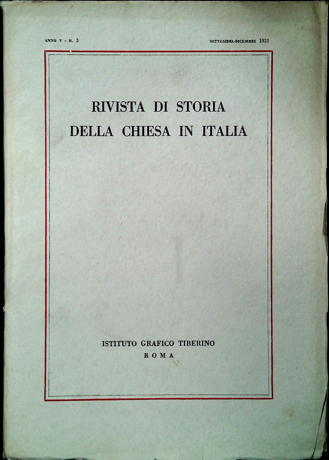 RIVISTA DI STORIA DELLA CHIESA - SETTEMBRE-DICEMBRE 1951