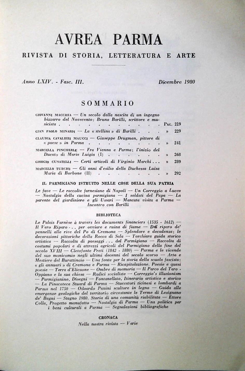 AUREA PARMA - DICEMBRE 1980