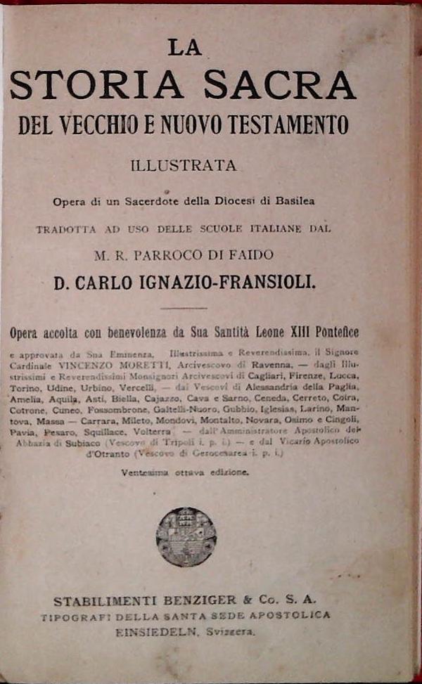 LA STORIA SACRA DEL VECCHIO E NUOVO TESTAMENTO - CARLO IGNAZIO-FRANSIOLI