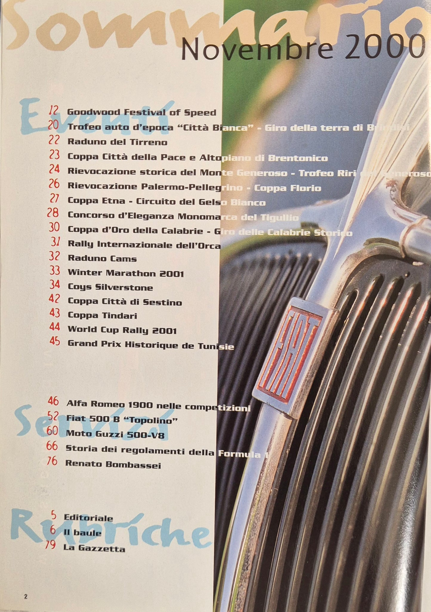 AUTO D'EPOCA N. 11 - NOVEMBRE 2000 -FIAT 500B TOPOLINO