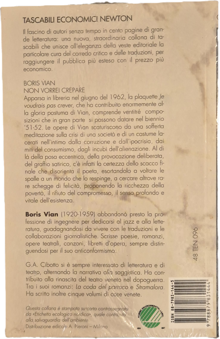 NON VORREI CREPARE - BORIS VIAN - NEWTON 1995 - OUTLET DEL LIBRO