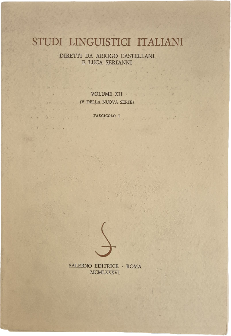 STUDI LINGUISTICI ITALIANI - VOL XII - 1986