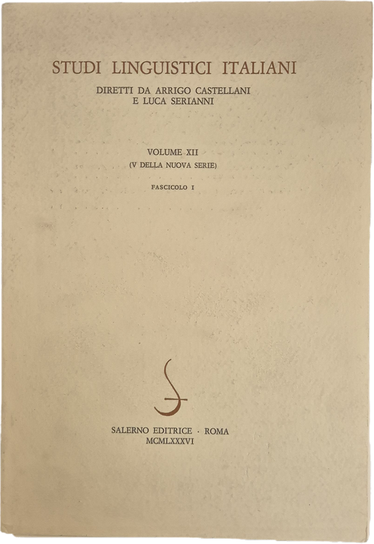 STUDI LINGUISTICI ITALIANI - VOL XII - 1986