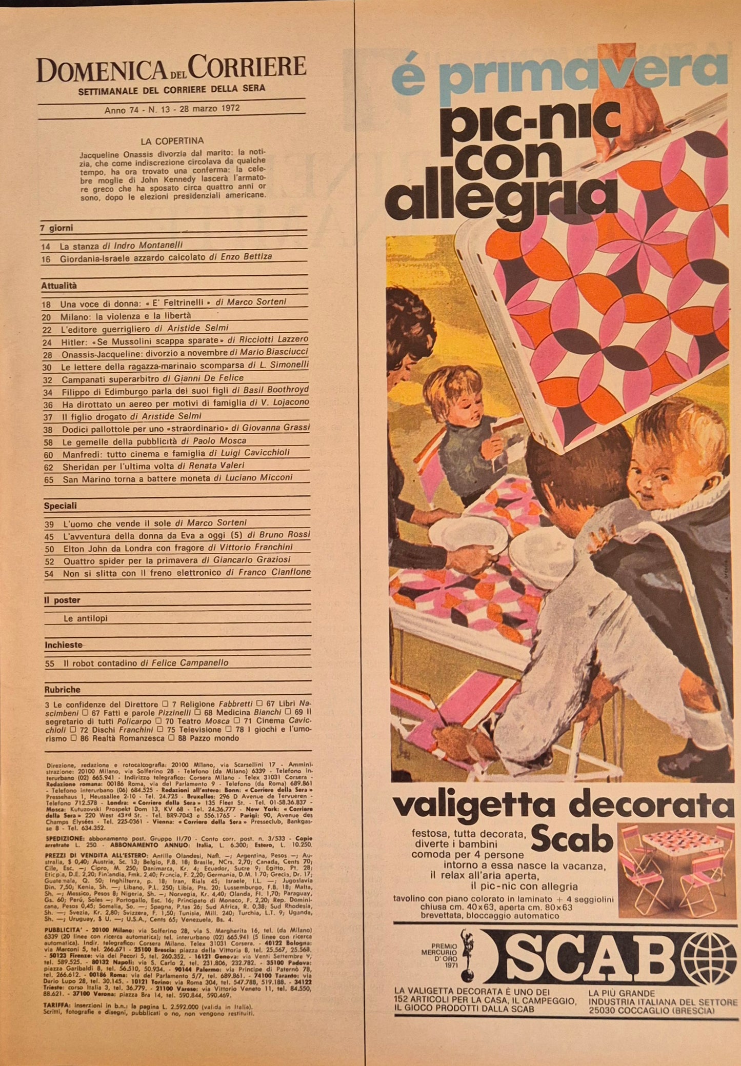 DOMENICA DEL CORRIERE 28 MARZO 1972 - FELTRINELLI - GEN. WOLFF