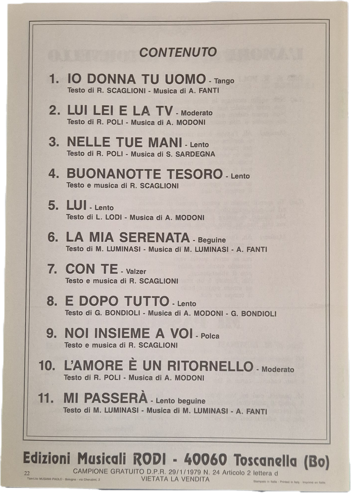 RENATA E MAURO - 11 BRANI -  SPARTITO-SHEET MUSIC