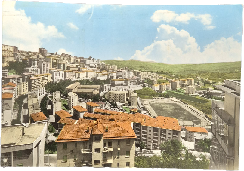 POTENZA - PANORAMA E CAMPO SPORTIVO - V1966 - FG - ACQUARELLATA