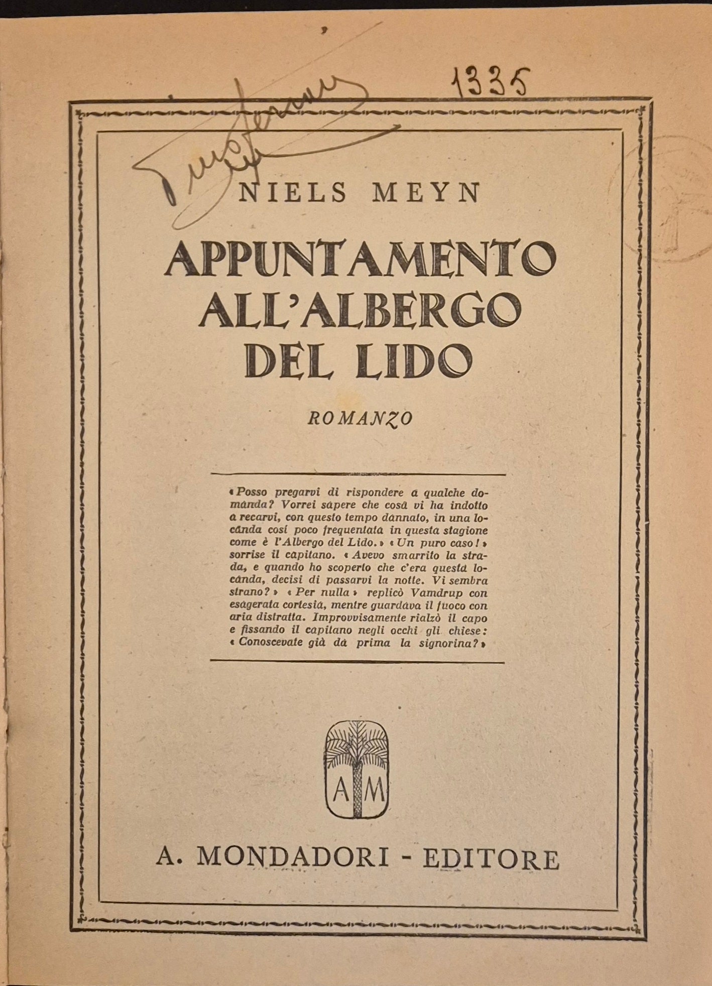 APPUNTAMENTO ALL'ALBERGO DEL LIDO - NIELS MEYN