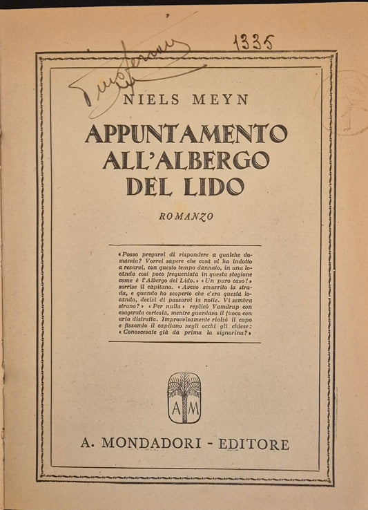 APPUNTAMENTO ALL'ALBERGO DEL LIDO - NIELS MEYN