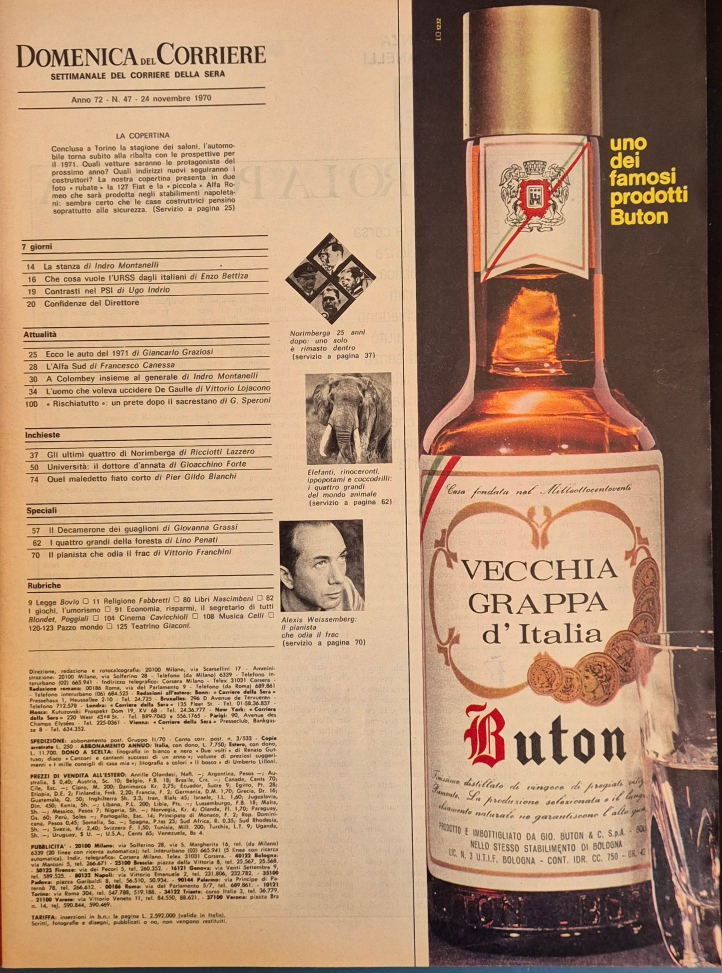 DOMENICA DEL CORRIERE 24 NOVEMBRE 1970 - FOTO SEGRETE 127 E ALFASUD