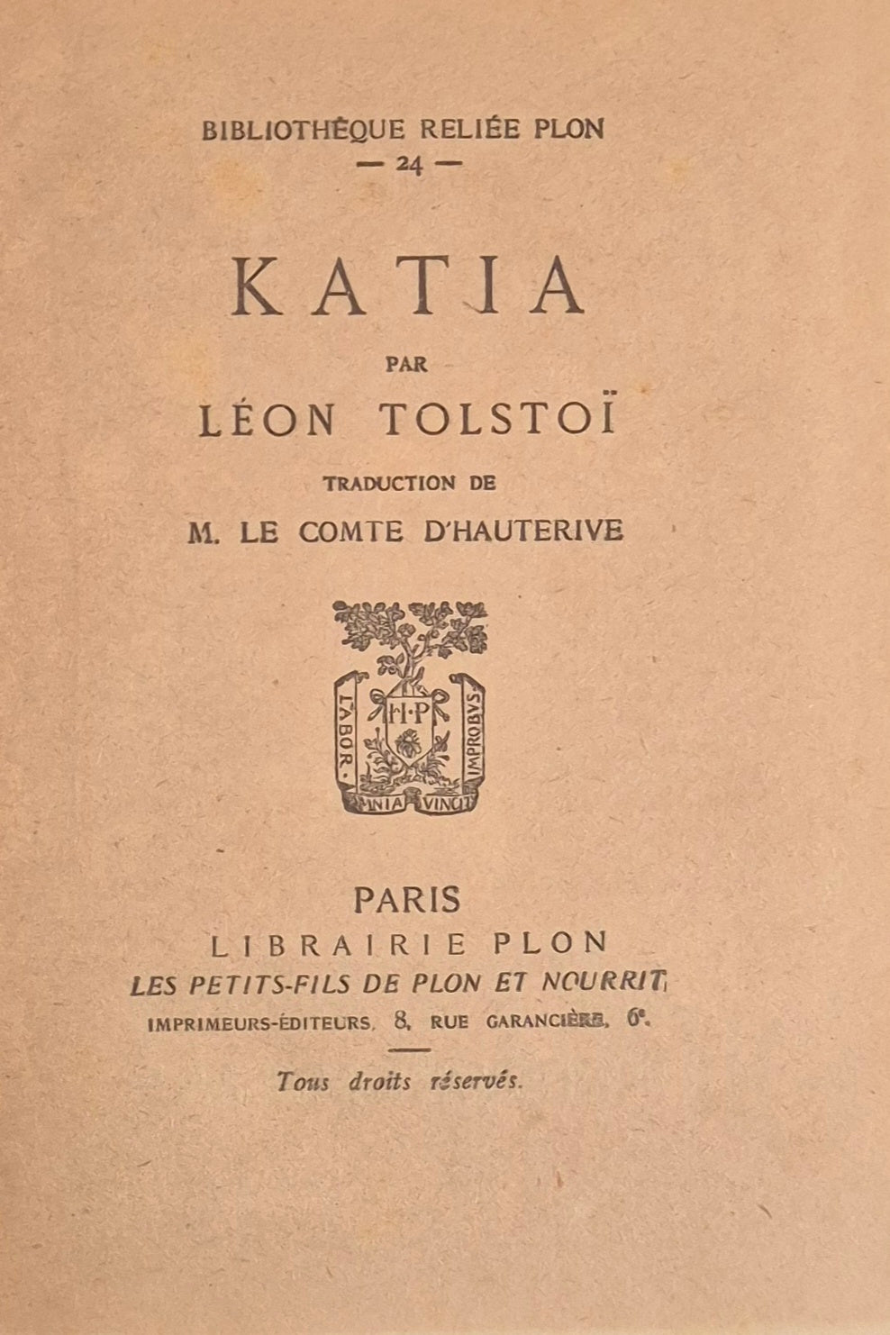 KATIA - LEON TOLSTOI - FRENCH TEXT